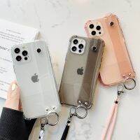 สายรัดข้อมือสุดหรูสายคล้องแบบคาดตัวเคสนิ่มแบบใสสำหรับ IPhone 15 14 Pro Max 13 12 11 XS X XR 7 8 Plus ที่ใส่ด้านหลังแบบใส