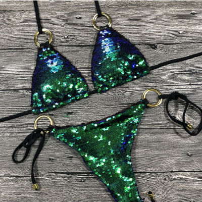 【CW】Solid Bikini Sexy Swimsuit Halter Swimwear Bathing Suit Women Bling Sequin Bikini Set Beach Wear Dropshipping Monokini Glitter