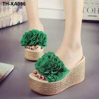 Han edition platform wedges slippers female sexy summer flowers thick outer non-slip bottom ultra-high beach drag along with a word