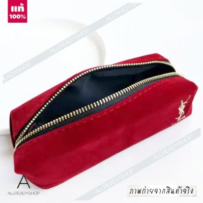 🥇Best Seller🥇  ของแท้ รุ่นใหม่   YSL Yves Saint Laurent  Cosmetic Pouch BAG  #RED (  สินค้าเป็นของแท้จากเคาท์เตอร์ )  กระเป๋าใส่เครื่องสำอาง ผลิตจาก*** ผ้ากำมะหยี่ ***