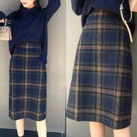 【HOT】☑ Korean Fashion Blue/Gray Waist Warm Faux Woolen A-line Skirt S-2XL