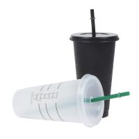 Drink Change Color Straw Mugs with Lid Plastic Tumbler Matte coffe bottle Cup Magic Tumbler Personalized Tumbler Coffee Mug