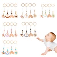 【CW】 4 Pcs/Set Baby Play Gym Frame Stroller Hanging Pendants Wooden Ring Teether Molar Teething Nursing Rattle Toys Gifts Infant Room
