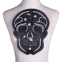 Big Black Skull เย็บปักถักร้อยแพทช์เหล็กบนแพทช์เย็บปัก Appliques Thermo สติกเกอร์ DIY เสื้อผ้า-x7d