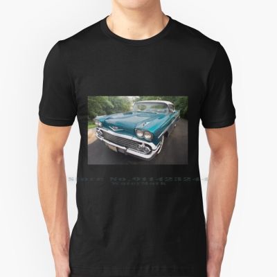1958 Teal Chevrolet Impala T Shirt 100% Pure Cotton Chevrolet Impala Chevy Impala Classic Car Adam Bykowski