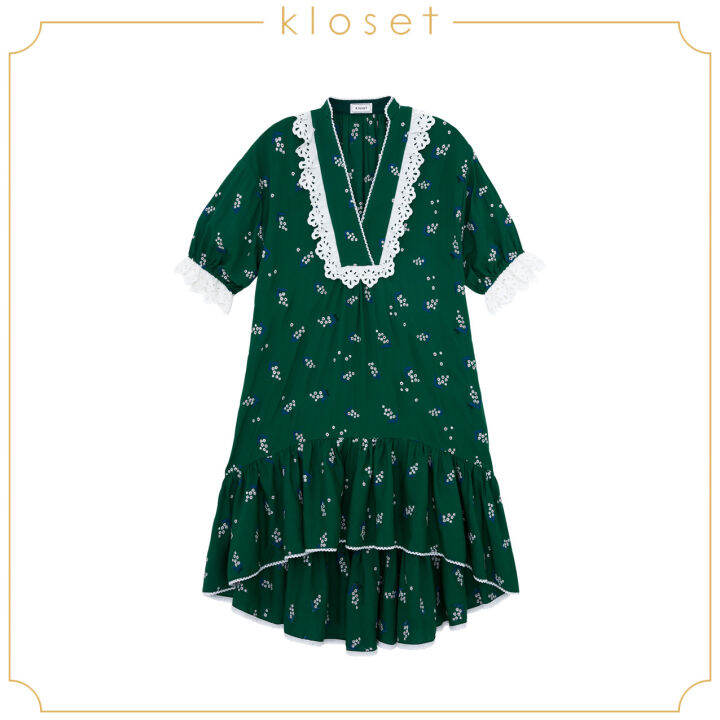 kloset-floral-pink-loose-midi-dress-vc23-d001-เดรสแฟชั่น-เดรสสั้น-เดรสผ้าปัก-เดรสหน้าสั้นขหลังยาว-เสื้อผ้าผู้หญิง