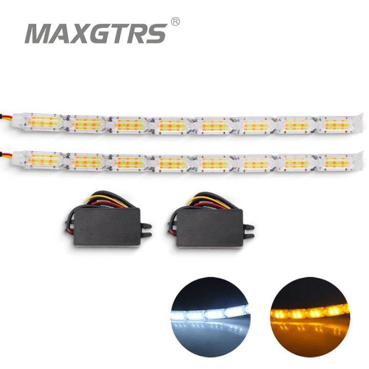 LEADTOPS Show Glow 2X 23inch Dual Color White-Amber Switchback Headlight LED Tube Strip Light DRL Daytime Running Light & Turn Signal Lamp For Car Autor Headlight 60CM