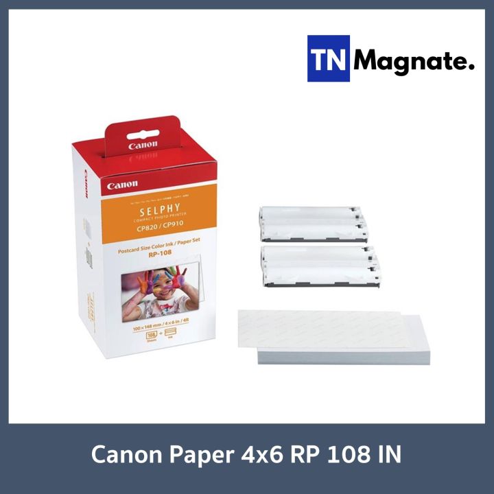 [กระดาษพิมพ์รูป] Canon Paper 4x6 RP 108 IN สำหรับเครื่องพิมพ์ Canon Selphy CP820, CP910, CP1000, CP1200, CP1300