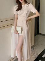 Women  Summer Korean Style Slim Vestidos Office Lady Elegant Party Chic Casual Spilt Dresses