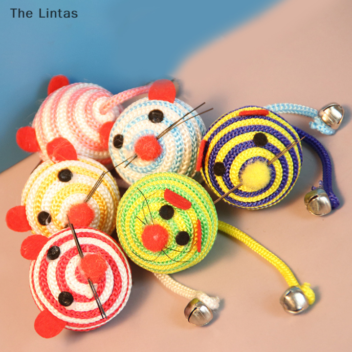 lintas-ของเล่นแมวสัตว์เลี้ยงลายน่ารักสายรัดไนลอนลูกบอลหนูของเล่นมีกระดิ่งสัตว์เลี้ยงแมวของเล่นฝึกเคี้ยวของเล่นเพื่อการสื่อสารของแมวผลิตภัณฑ์สัตว์เลี้ยง