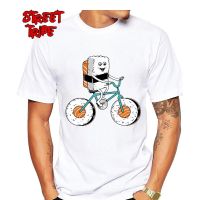 Cool Cute Biker T Shirt Crew Neck Men Sushi Riding A Bicycle Tee Shirt High Quality Custom Print Biking T-Shirt 【Size S-4XL-5XL-6XL】