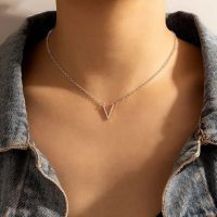 Tocona Simple V-shaped Pendant Necklace for Mens Womens Geometric Metal Letter Chain Single Layer Clavicle Necklace 20008