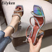 Eilyken  Summer y Open Toe Gladiator Sandal Womens Wedding Crystal Rhinestone Ankle Buckle Strap Strange High Heel Shoes