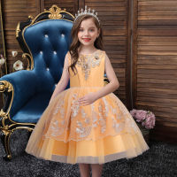 【Cw】BunnyLuLu Girls Dress Fashion Long Trailing Children Tulle Flower Festive Ball Party Evening Dre Princess Birthday