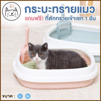 KUMA ま กระบะทรายแมว ขนาด L,XL ฟรี! ที่ตักทรายแมว ห้องน้ำแมว ถาดทรายแมว กระบะทราย 4สี ฟ้า เขียว น้ำตาล ชมพู