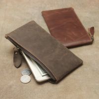 ZZOOI Mens Wallet Genuine Leather Phone Bag Long Retro Ultra-Thin Ladies Leather Minimalist Clutch For Man Solid Standard Wallets