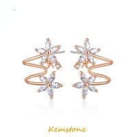 Kemstone ต่างหูสตั๊ดลายดอกไม้คริสตัลสีโรสโกลด์สำหรับผู้หญิงเครื่องประดับแสนหวาน