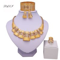 【lz】✜◘  Fani Dubai Gold Plated Jewelry Set Mulher Casamento Colar Brincos Pulseira Anel Acessórios casamento tradicional Frete Grátis