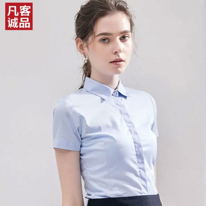 white-shirt-han-edition-commuter-professional-female-short-sleeved-2023-new-dress-smock-v-neck-interview-tooling-coat