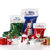 1/5/10pcs New Year Christmas Aluminum Foil Packaging Bag Santa Claus Elk XMas Gifts Socks Party Snack Storage Hanging Pouches