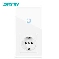 SRAN Sensor Switch,Power Socket With Light Switch 1Gang 1Way,Vertical Installation Crystal Glass Panel 153mm*82mm