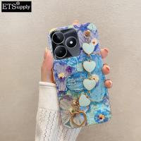 เคสโทรศัพท์ Realme C51 C53 ฝา ซอฟท์เคสนิ่มลายดอกไม้สีฟ้า-เรย์สร้อยข้อมือโซ่หัวใจอ่อนเคสสำหรับ Realme C51 C53 ตัวเรือนพลอยเทียม