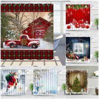 【CW】✺❣∏  Shower Curtain Truck Barn and Trees with Snow Polyester Fabric Curtains Hooks