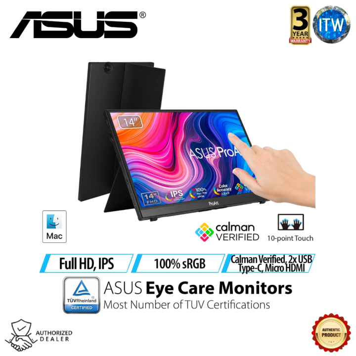 ASUS ProArt Display 14” 1080P Portable Touchscreen Monitor (PA148CTV) -  Full HD, IPS, 100% sRGB/Rec.709, Color Accuracy ΔE < 2, Calman Verified,  USB-C