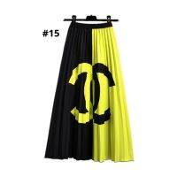 Ready Stock Fashion Women A-line Pleated Skirts Elastic High Waist Contrast Color Maxi Skirts Kids Girls 4-14T And Mother Family Sets