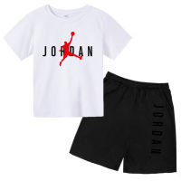 Jordan-S กางเกงขาสั้นลายการ์ตูนเสื้อยืดแขนสั้นแบบสวมหัวสำหรับฤดูร้อนเสื้อยืดและกางเกงขาสั้นสำหรับเด็กผู้ชายชุดเด็กเล็กเด็กผู้หญิงผ้าฝ้าย0000