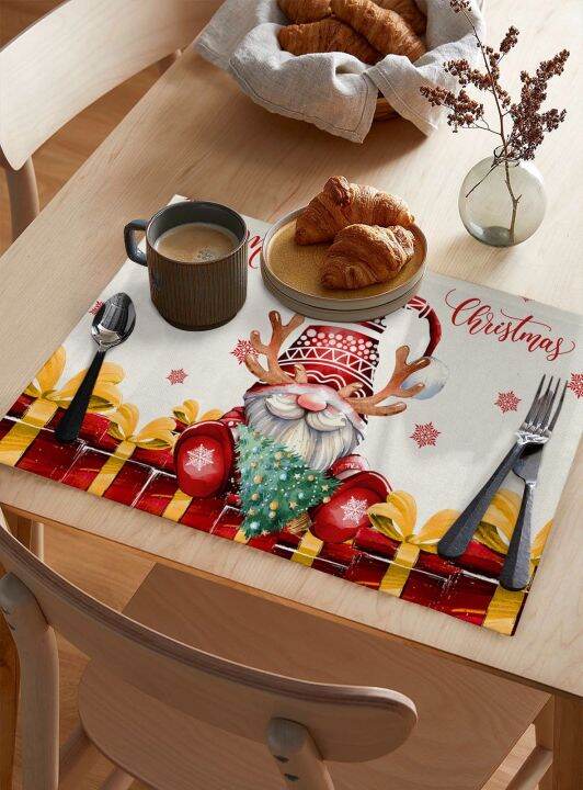 ต้นไม้ของขวัญคริสต์มาสเกล็ดหิมะแคระตกแต่งทนความร้อน-placemat-ใช้บนโต๊ะอาหาร4-6ชิ้นอุปกรณ์โต๊ะในครัวรับประทานอาหาร