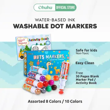 Ohuhu Washable Large Dot Markers for Toddler 10 Colors Bingo Daubers  Updated Real Washable Ink 60 ml (2.02 oz) with 30 Pages Kids Activity Book  for Kids Children (3 Ages +) Preschool Dot Art Markers