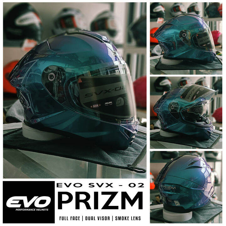 Evo Svx Prizm Sapphire Full Face Dual Visor Helmet With Free Extra Titanium Lens Lazada Ph