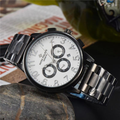 [สีดำ + กุหลาบทอง] นาฬิกาผู้ชาย  สายสแตนเลสผู้ชายนาฬิกาควอตซ์ธุรกิจนาฬิกาลำลองสำหรับผู้ชาย