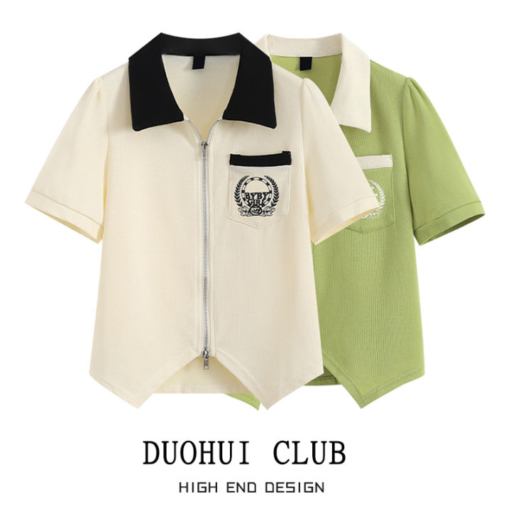 duohu-เสื้อเชิ้ตโปโลแขนสั้นสำหรับผู้หญิง-เสื้อโปโลคอโปโลสีเขียว-m-l-xl-2xl-3xl-4xl