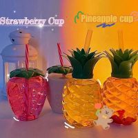 PopKozzi Strawberry Pineapple Straw Cup with Accessories Plastic Water Bottle Coffee Milk Tea Party Aquaflask Luminous Creative Tumbler Cup 500ml