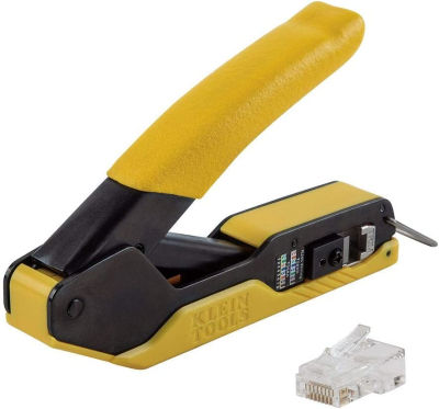 Klein Tools 80017 Data Cable Crimper and Modular Data Plug CAT6 50-Pack Tool Kit, Pass-Thru Installation Tool Kit, 2-Piece Crimper + 50 RJ45 Plugs