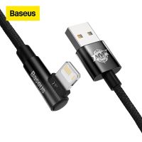 Baseus 2.4A Elbowed สาย USB สำหรับ iPhone 14 13 Pro Max Xs 8 Plus สายชาร์จข้อมูลอย่างรวดเร็วสำหรับสายชาร์จเกมสำหรับโทรศัพท์