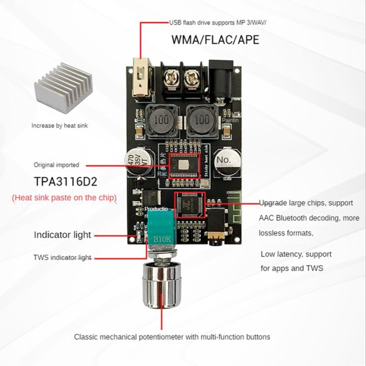 mono-100w-bluetooth-audio-amplifier-board-with-tws-box-function-bt5-1-stereo-dc7-24v-zk-1001b