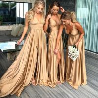 9 Colors Bridesmaid Dress Women 2023 Sister Group Dress Sexy Split V Neck Backless Sleeveless Formal Wedding Evening Party Gowns Barware