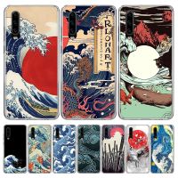 Hot Wave Art Japanese Green Illust Phone Case For Huawei P30 P20 P40 P50 Mate 40 30 20 10 Pro P10 Lite Customized Gift Coque