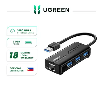 Adaptador Hub Ugreen Gigabit Ethernet 1000 Mbps 3x Usb 3.0 Color Negro