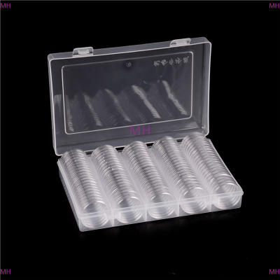 💖【Lowest price】MH 100PCS CLEAR Coin capsules กล่องใส่เหรียญ27mm round Storage BOX
