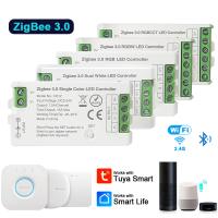 Zigbee 3.0ตัวควบคุมไฟ LED 2.4Ghz CT RGB RGBW Rgbct แถบไฟ LED Tuya Gateway Bridge Hue Smart Things Voice Control DC5V-24V