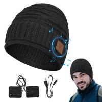 Winter Beanie Hat Unisex Beanie Soft Black Knitted Hat Wireless BT 5.0 Smart Cap Headphone Headset Over The Ear Headphones