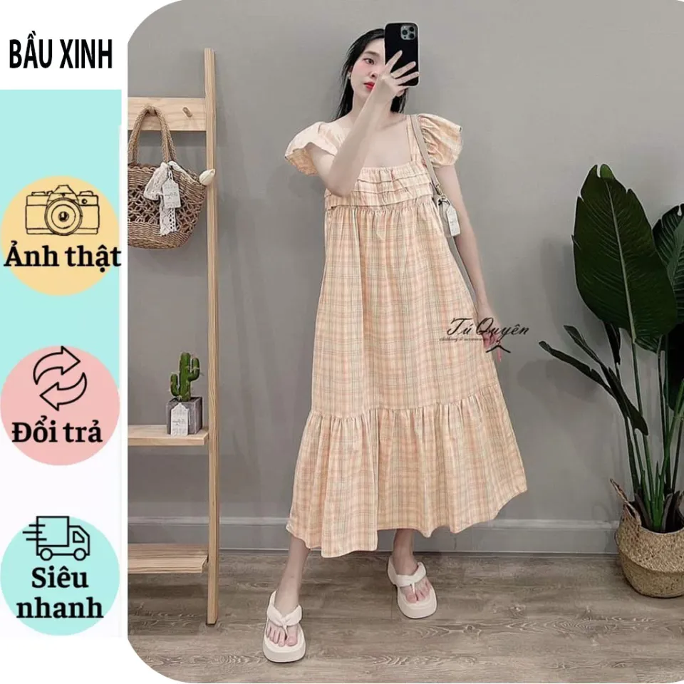 A7629 830K Váy Đầm Liền Thân Dáng Dài Nữ Yimenry Big Size Ngoại Cỡ Kẻ Caro Mùa  Hè Kẻ Caro Thời Trang Nữ Vải Voan G03 Sản Phẩm Mới