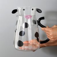 550ml/1800ml Transparent Borosilicate Glass Teapot Heat-Resistant Cartoon Cow Shaped Cold Water Bottle Handle Milk Jug Set