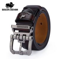 ℗▪  BISON Men Leather Luxury Classic Alloy Pin Buckle Male Jeans for Men