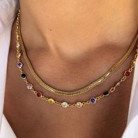 [COD] European and cross-border popular crystal combination suit necklace alloy double layer short female neck