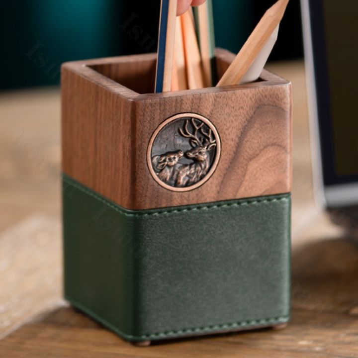 simple-wooden-desk-organizer-pen-holder-nordic-elk-relief-home-office-desk-accessories-dresser-desktop-cosmetic-storage-box